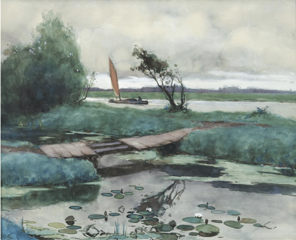  Adriaan Miolée (1879-1961) | ‘Zeilboot in polder’