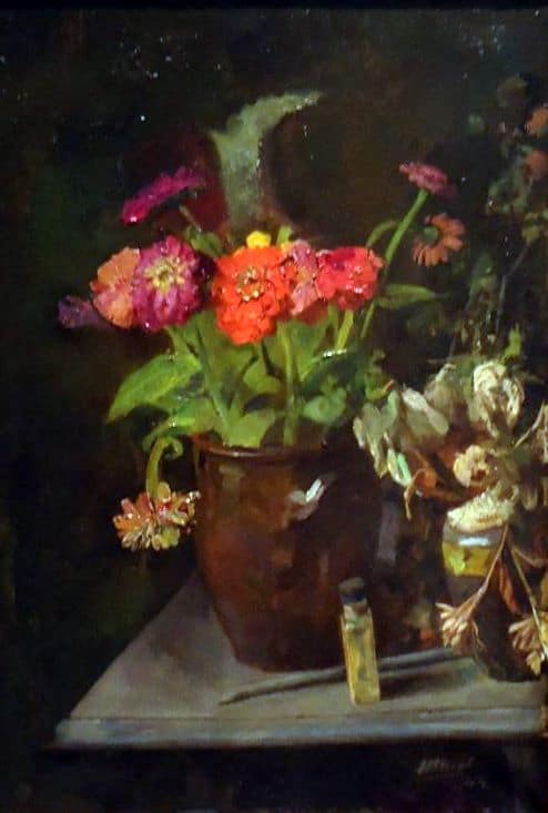 Henri Boot (1877-1963) | 'Stilleven van dahlia's in een aardewerk vaas'