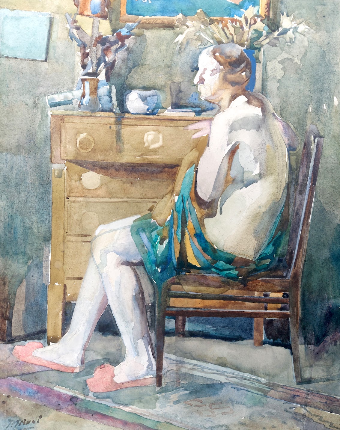 H.F. Boot (1877-1963) | 'Zittend vrouwelijk in atelier'